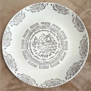 1968 Calendar Ceramic Collector Plate 10" Decorative with Windmill and Boats